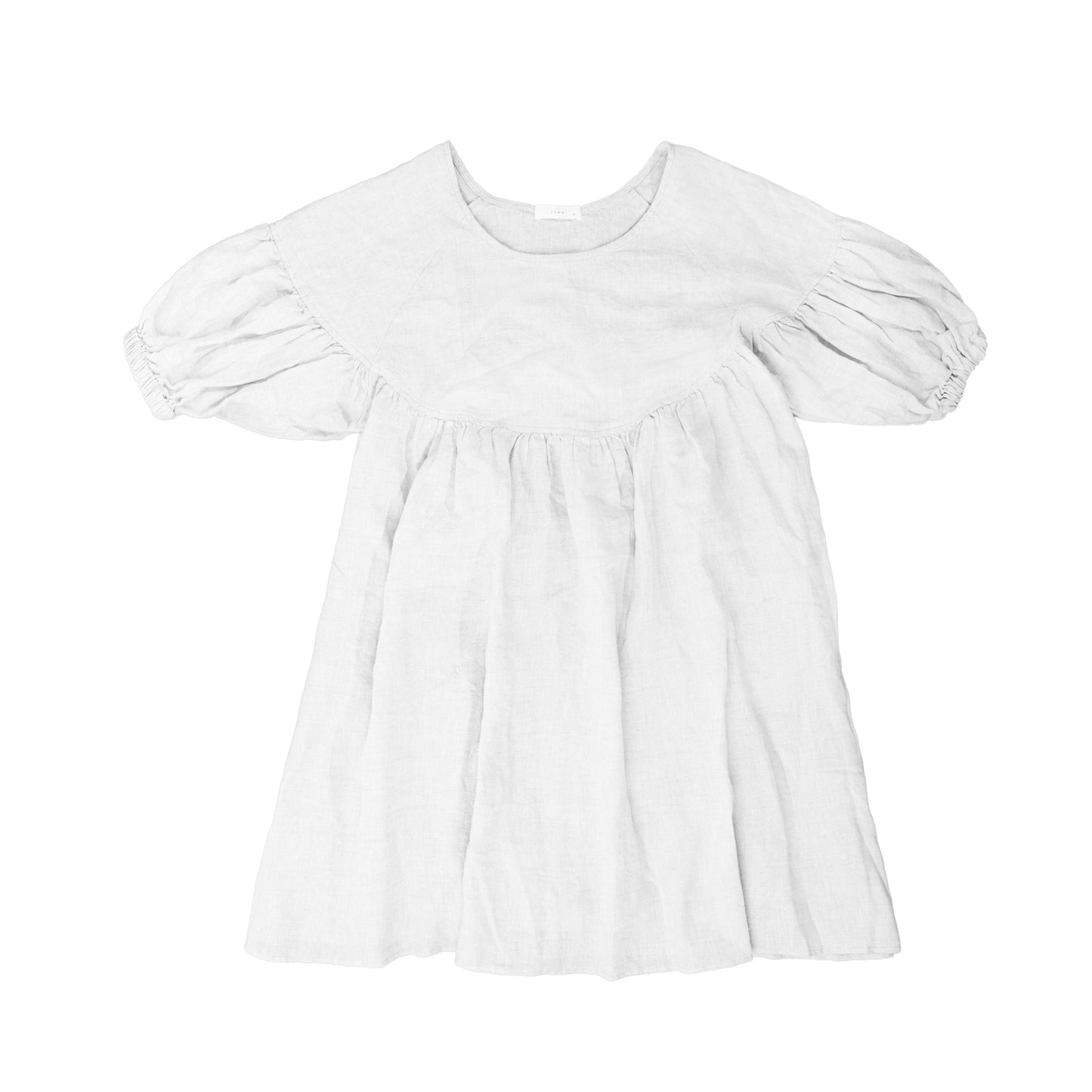 25111 Puffed Sleeve Linen Midi Dress