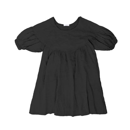 25111 Puffed Sleeve Linen Midi Dress