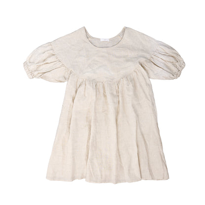 25111 Puffed Sleeve Linen Midi Dress