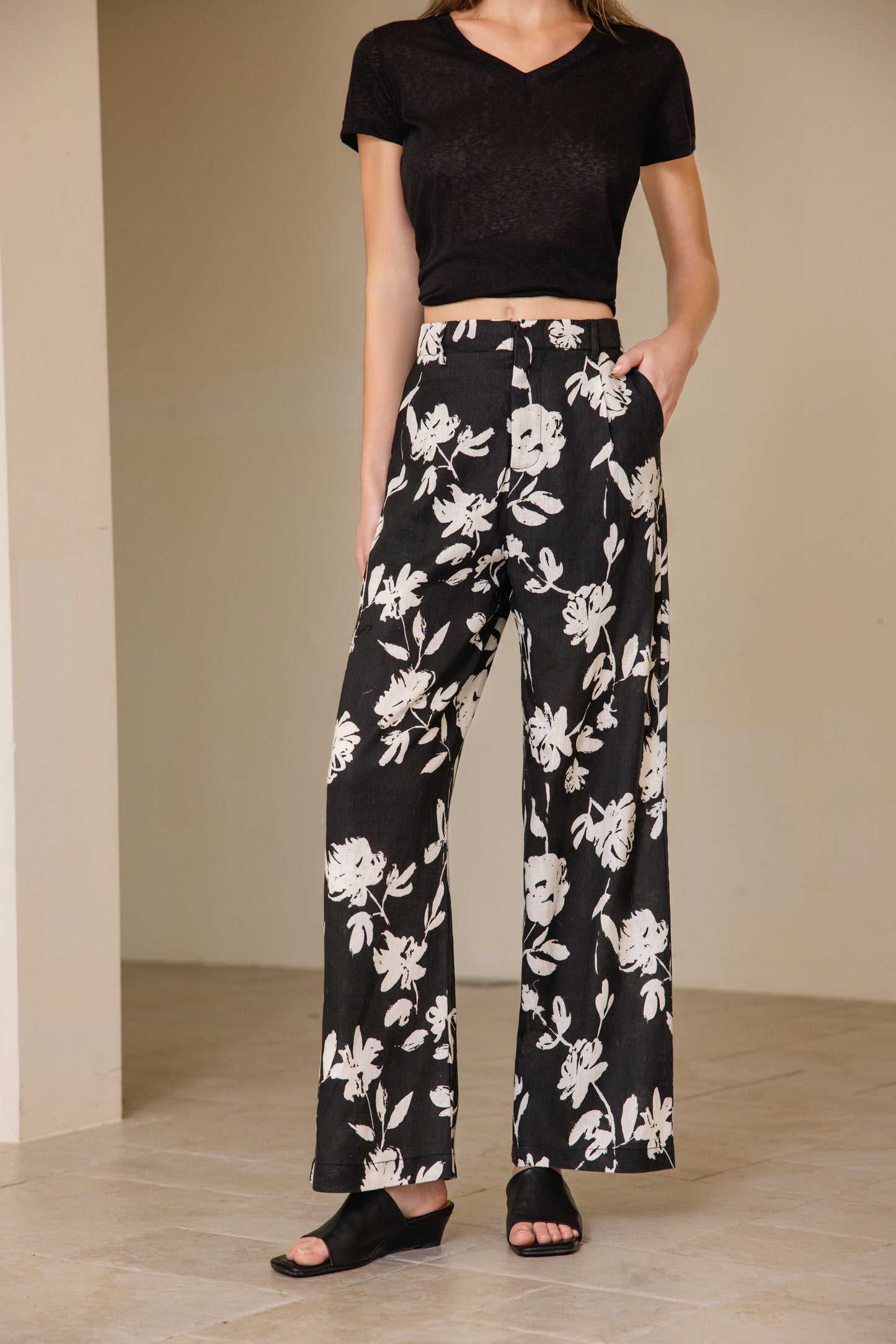 25132 Linen Print Pants