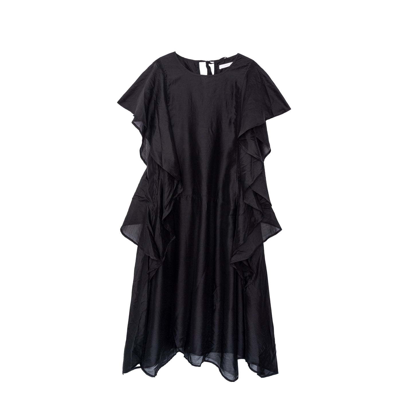 25184 Black Ruffled Midi Dress