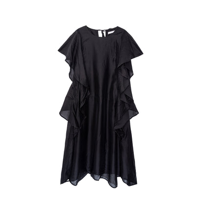 25184 Black Ruffled Midi Dress