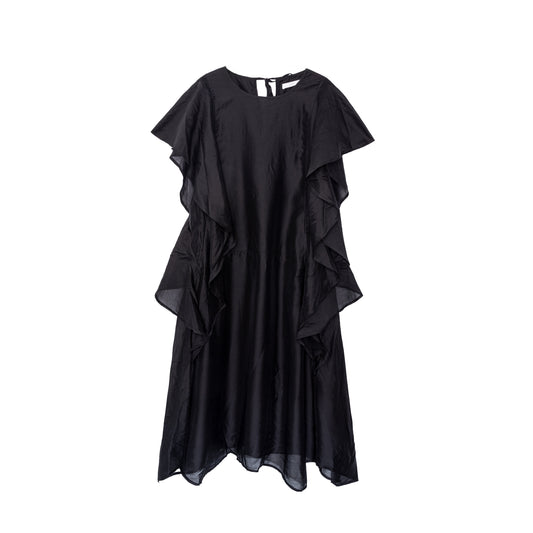 25184 Black Ruffled Midi Dress