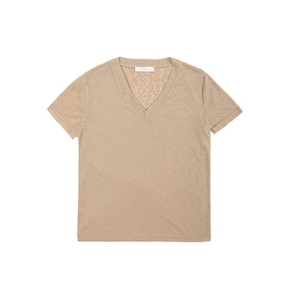25192V Short-sleeved linen t-shirt v-neck