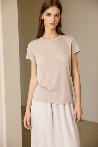 25192R Short-sleeved linen t-shirt round-neck