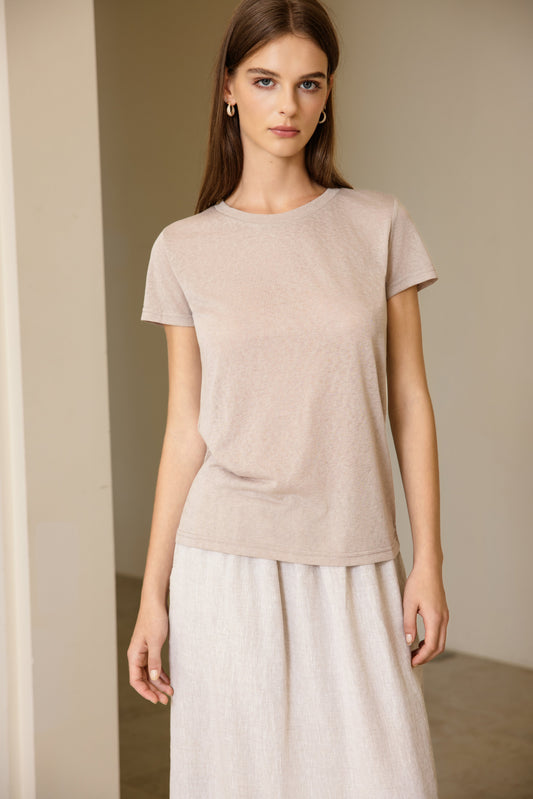 25192R Short-sleeved linen t-shirt round-neck