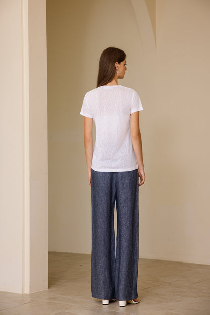 25192R Short-sleeved linen t-shirt round-neck