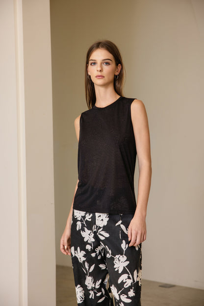 25192s Sleeveless linen t-shirt round-neck