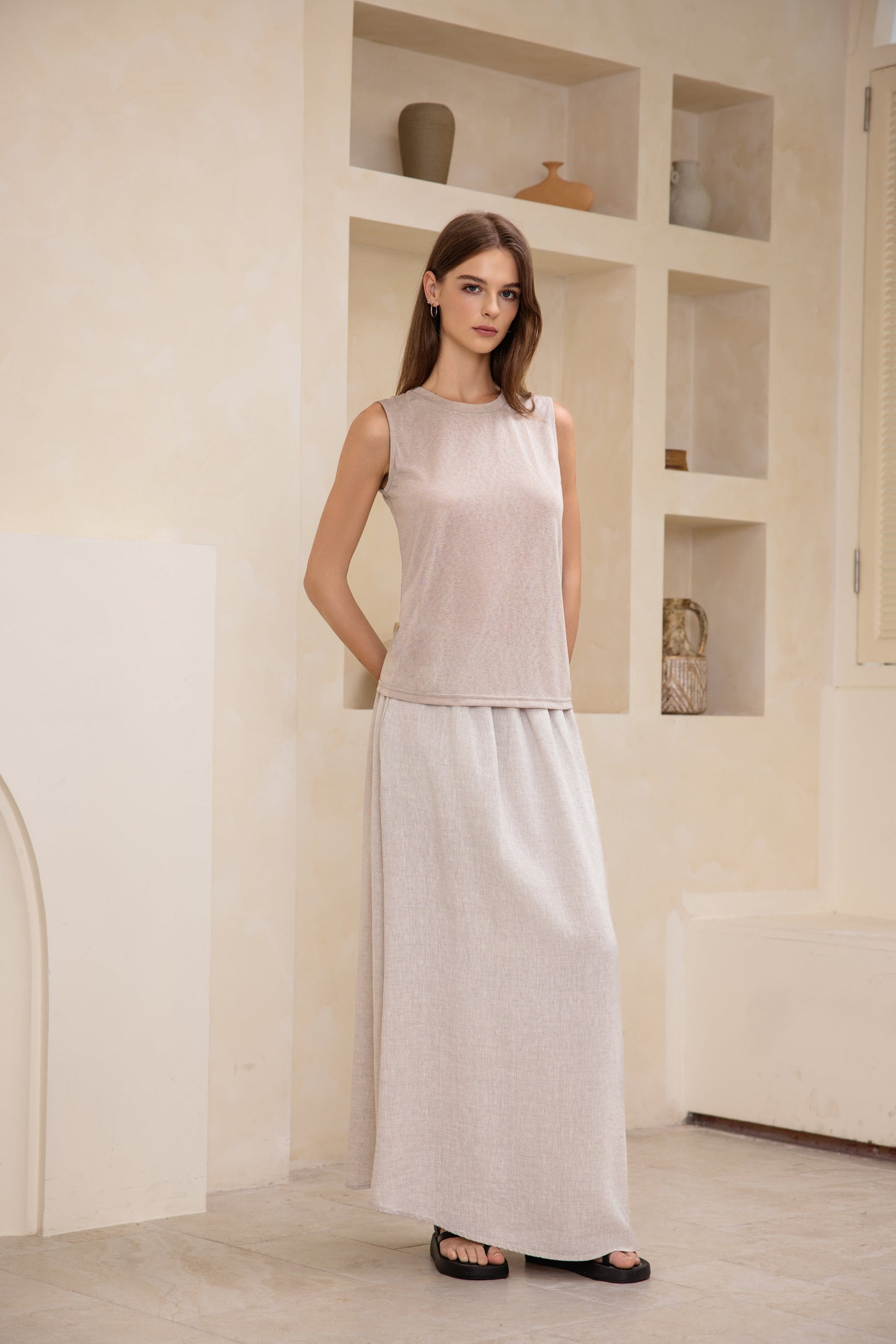 25192s Sleeveless linen t-shirt round-neck