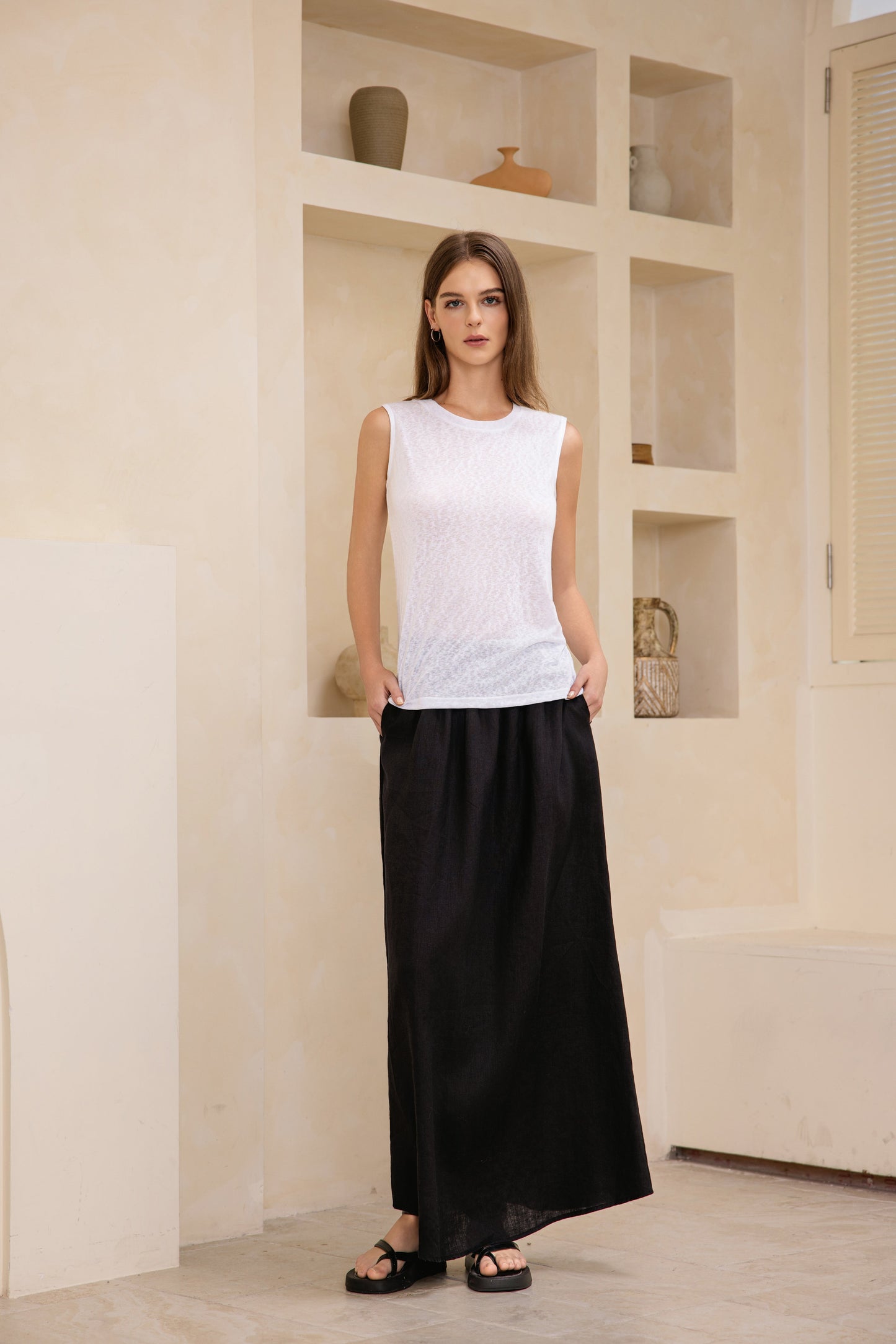 25192s Sleeveless linen t-shirt round-neck