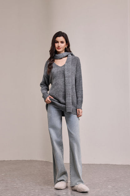 25204 V-neck Oversized Long Sweater
