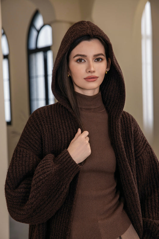 25213 Hooded Button Cardigan