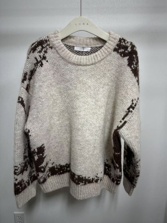 25225 Black & White Pattern Crewneck Oversized Sweater