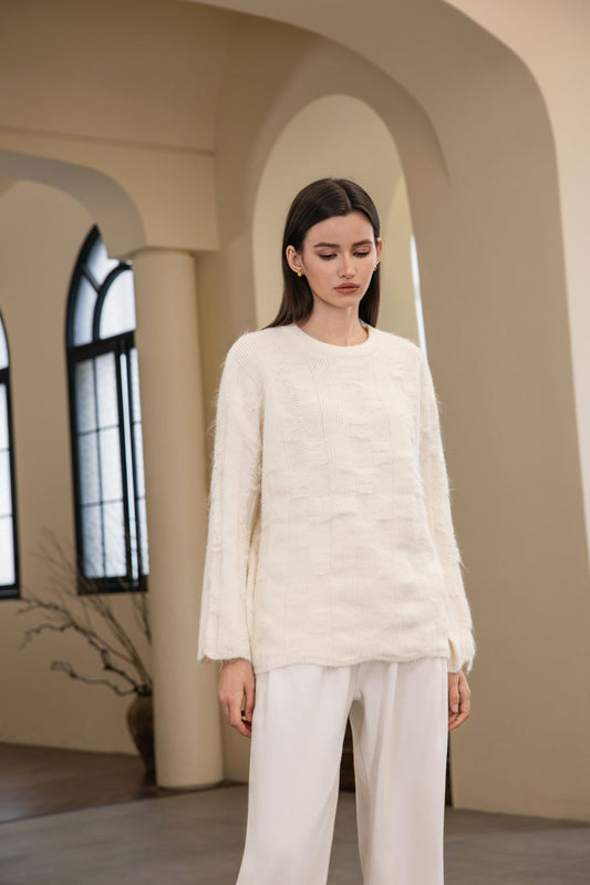 25227 Crewneck Sweater in Waffle Wave Pattern