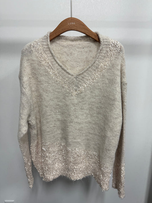 2605 V-neck Bling Bling Sweater