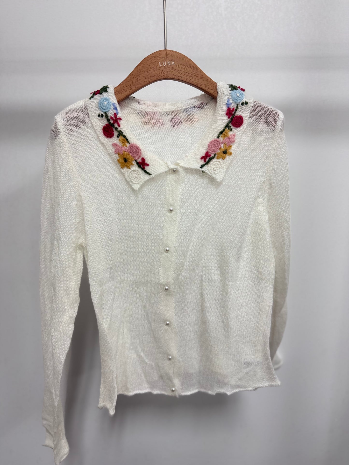 2610 Floral Collar Sheer Cardigan
