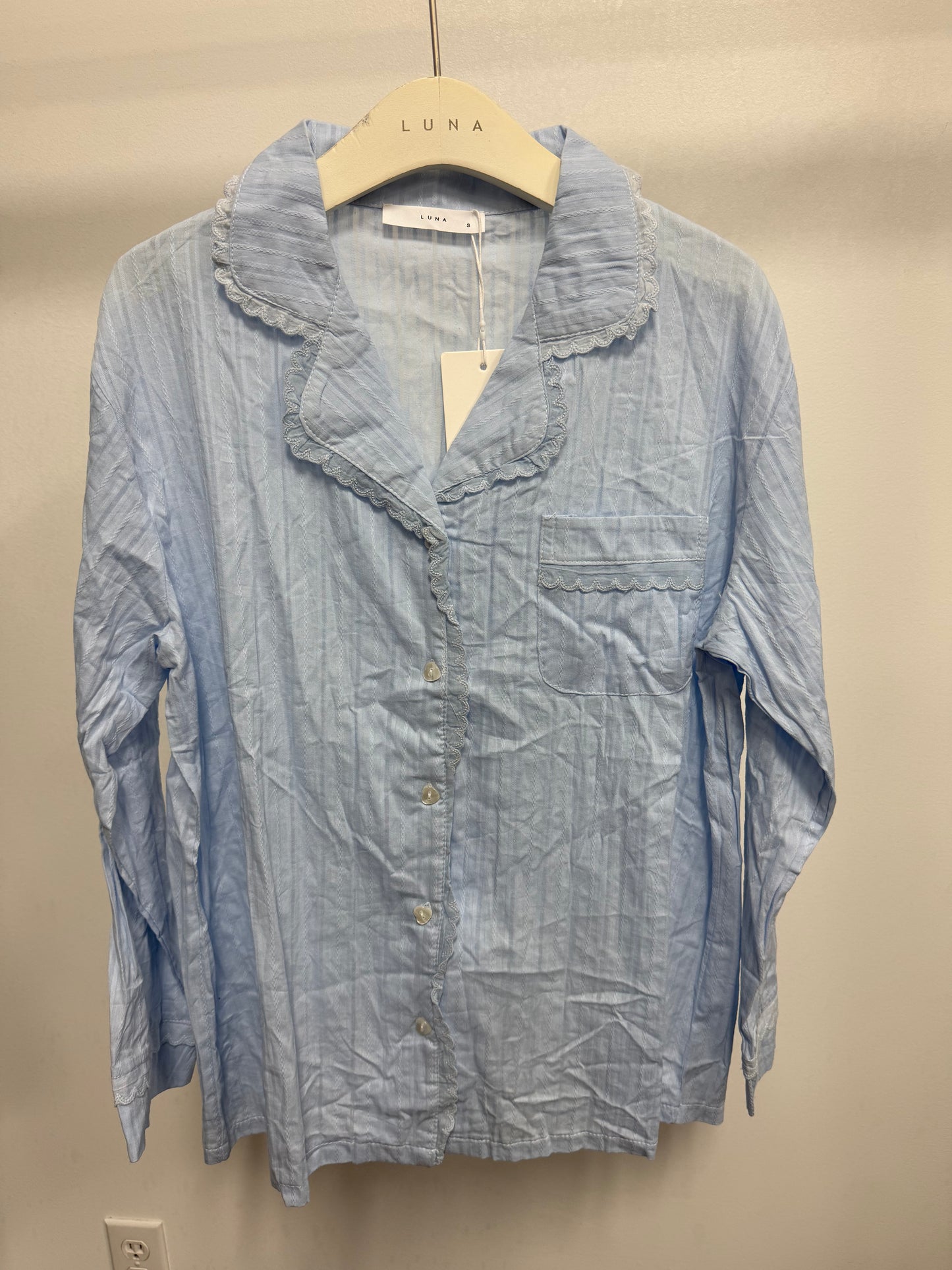 26113T Light Blue Pinstripe Lounge Set Top