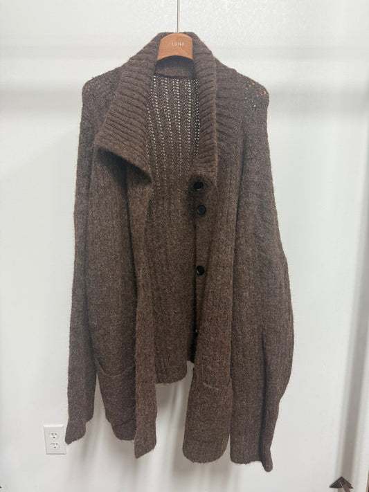 2648 Oversized Ribbed Shawl-Collar Knit Cardigan