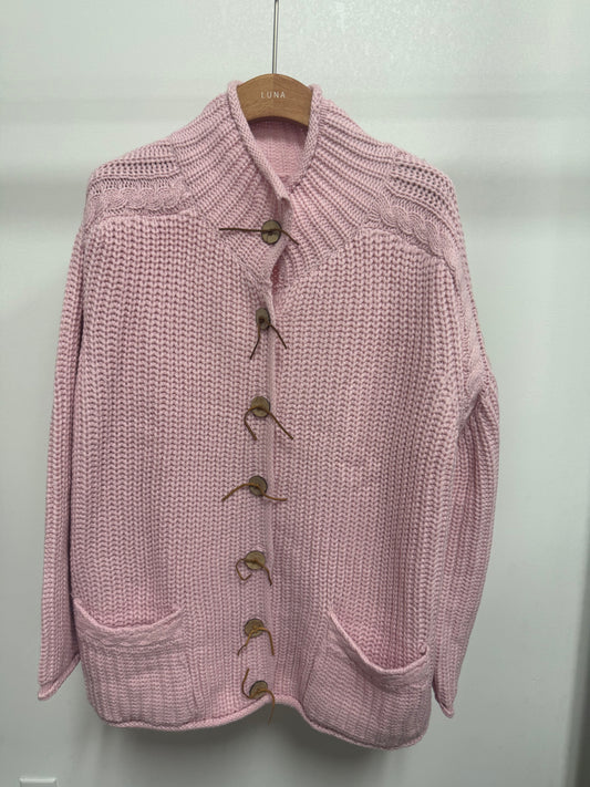 2650 Oversized Ribbed Knit Cardigan with exposed thread design