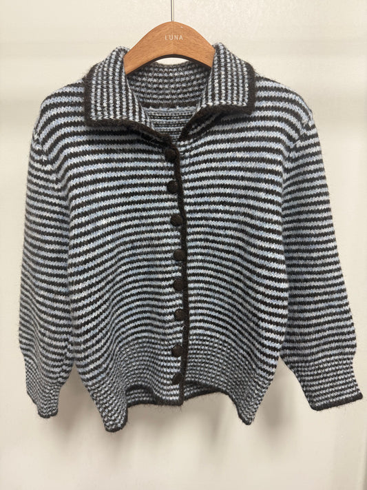2651 Striped Peter Pan Collar Cardigan