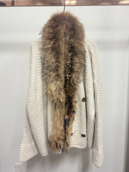 2656 Luxurious Faux-Fur Collar Cardigan