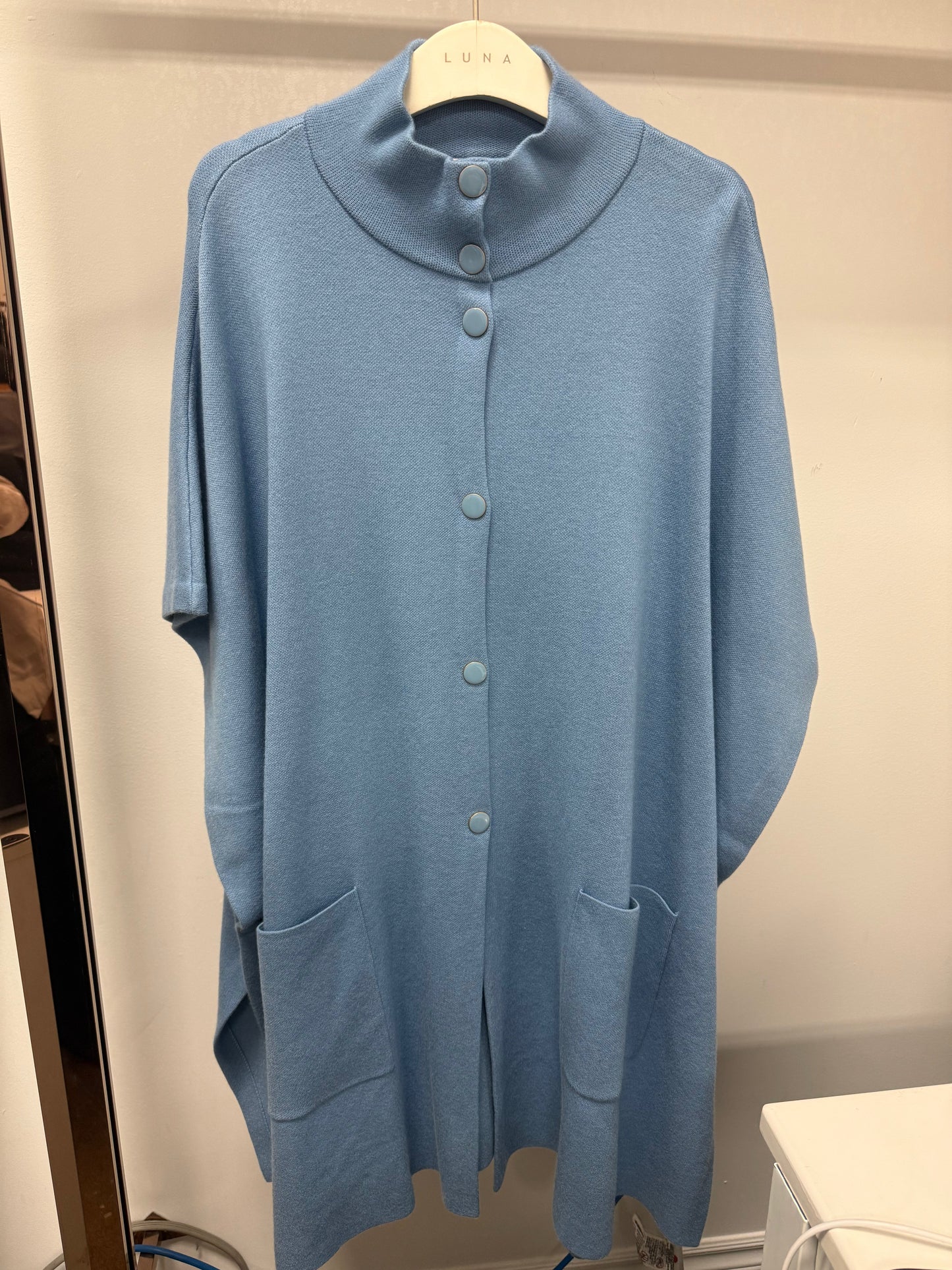 BB20251 Funnel Neck Poncho Cardigan with Pockets
